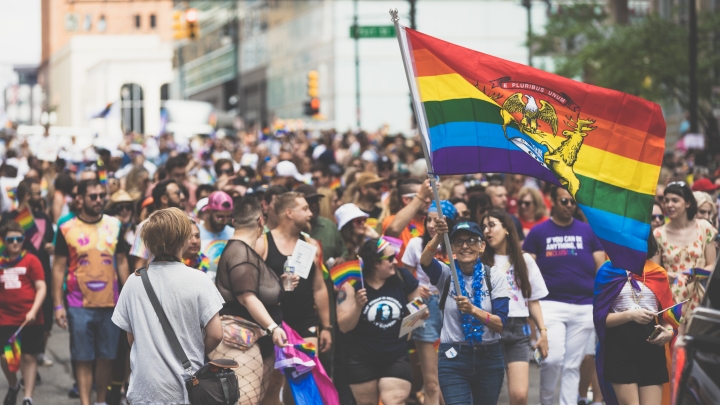 People marching in a pride parade