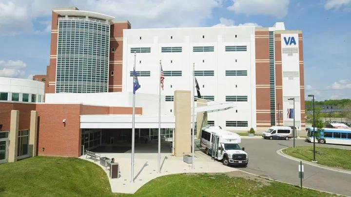 va hospital entrance exterior white and red bricks