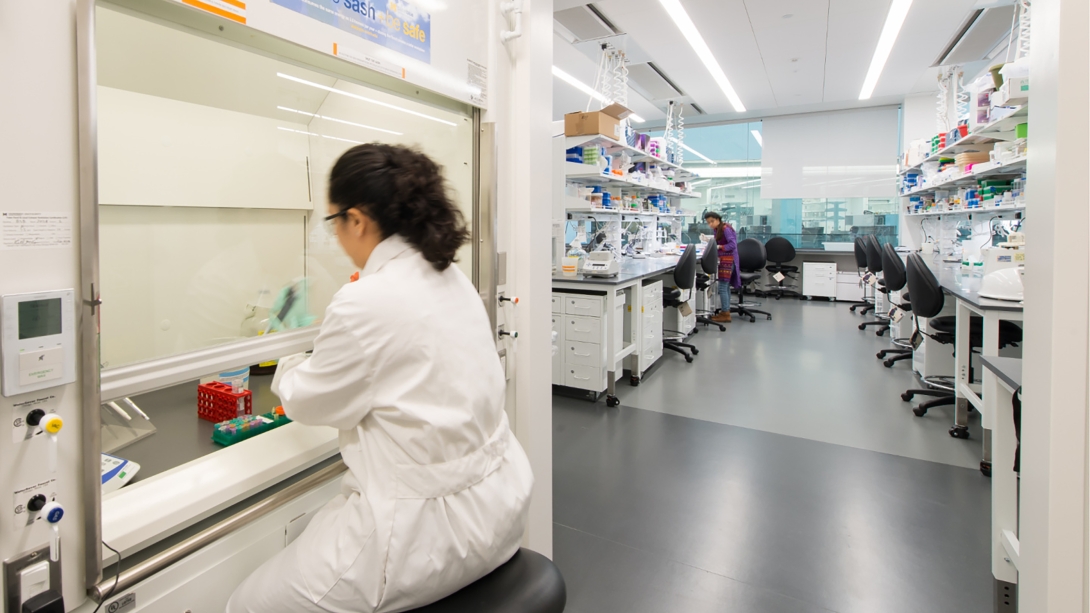 person working at a station in a lab