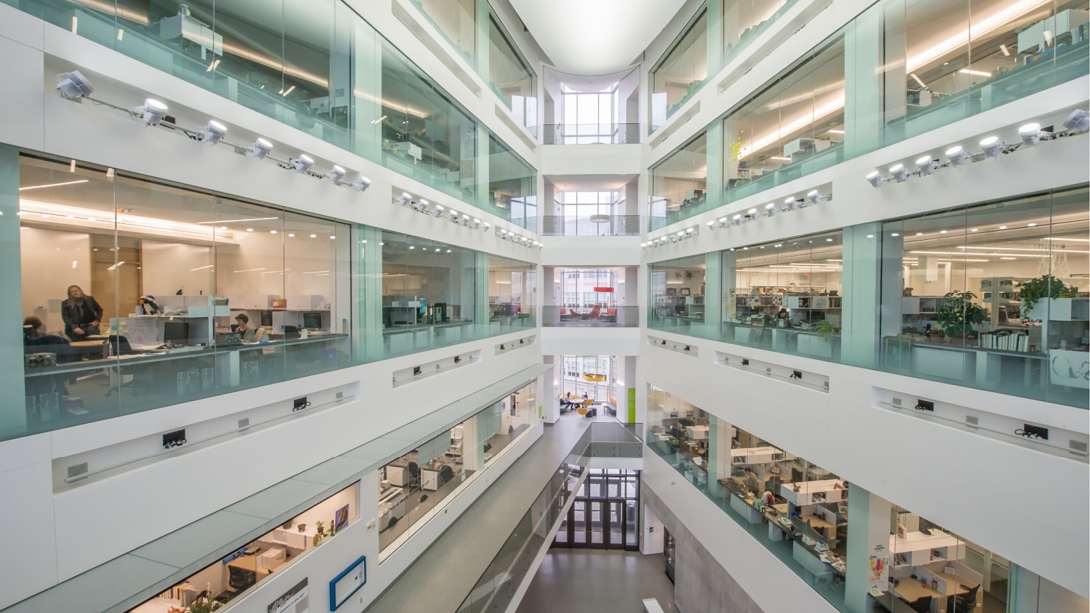 view of hallway where you can see all labs inside of bsb 