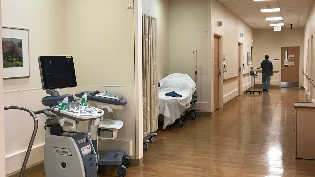 hallway with fetal ultrasound supplies in the voigtlander center 