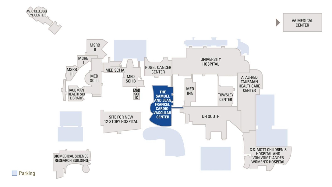 Overview map of Medical Campus with Cardiovascular Center highlighted in blue