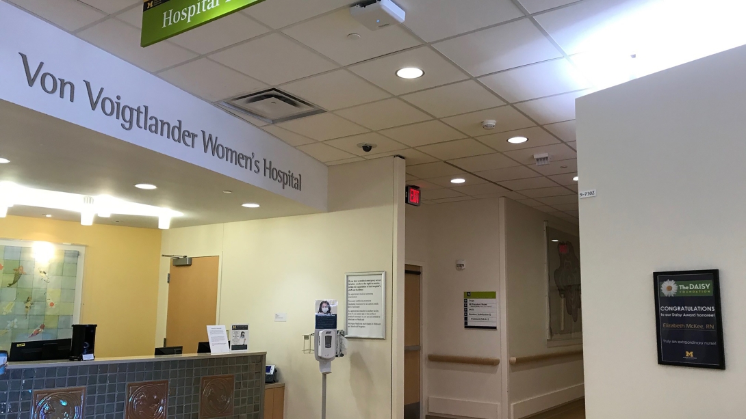 Top view of the welcome desk at the women's center 