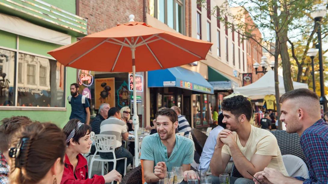 People outside at a restaurant