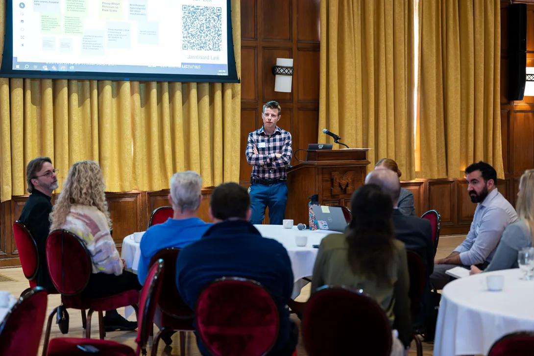 People gather at the Anesthesiology retreat pain breakout session 