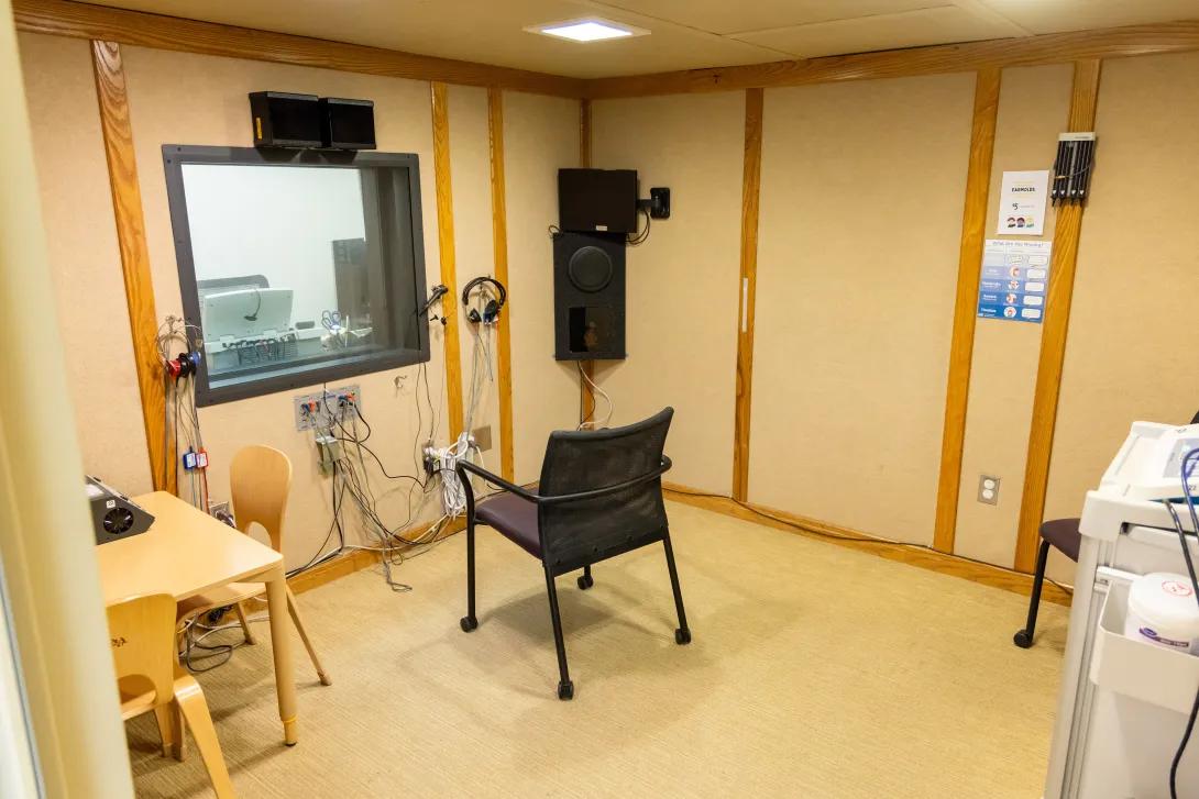 oto peds clinic room with audiology equipment