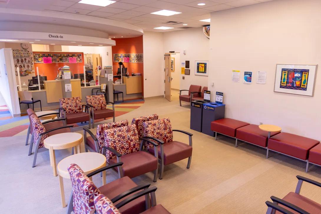 a room with chairs and tables
