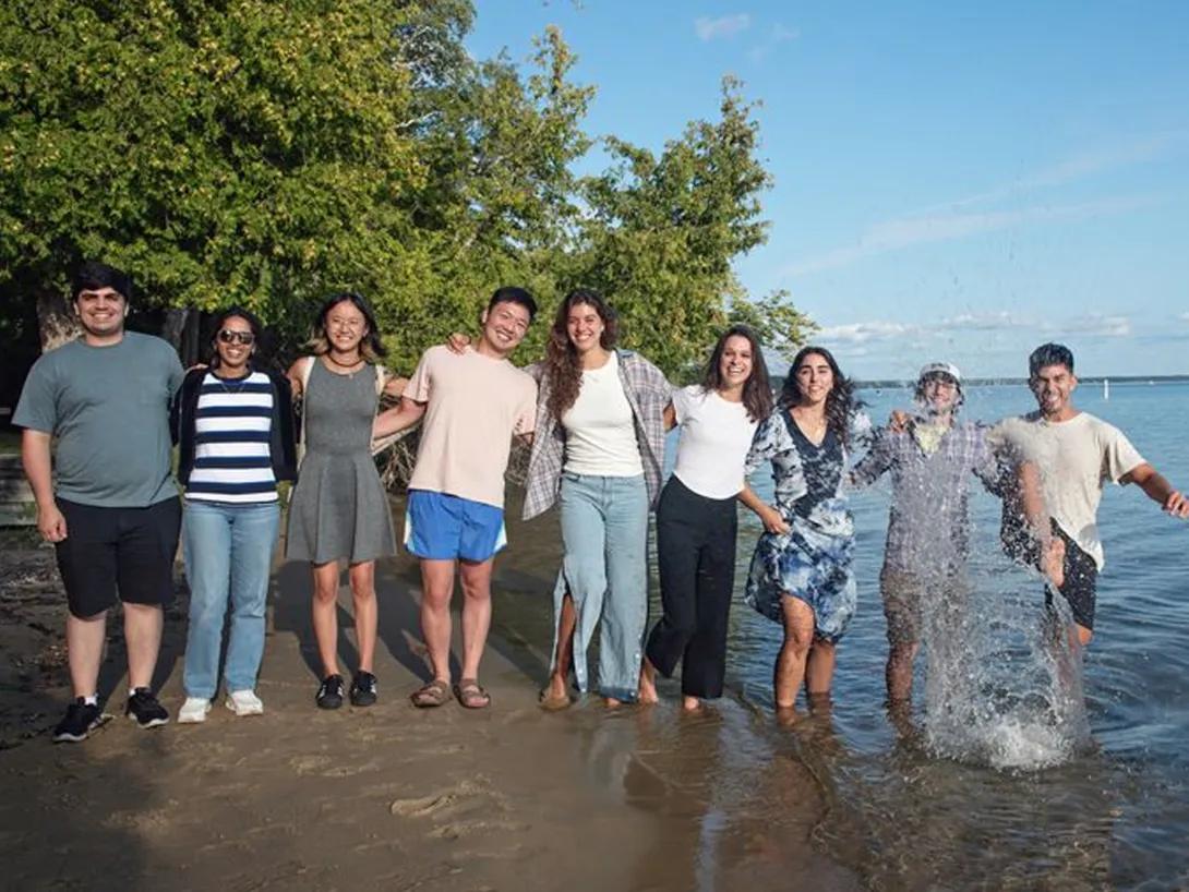 A group of people at the lake