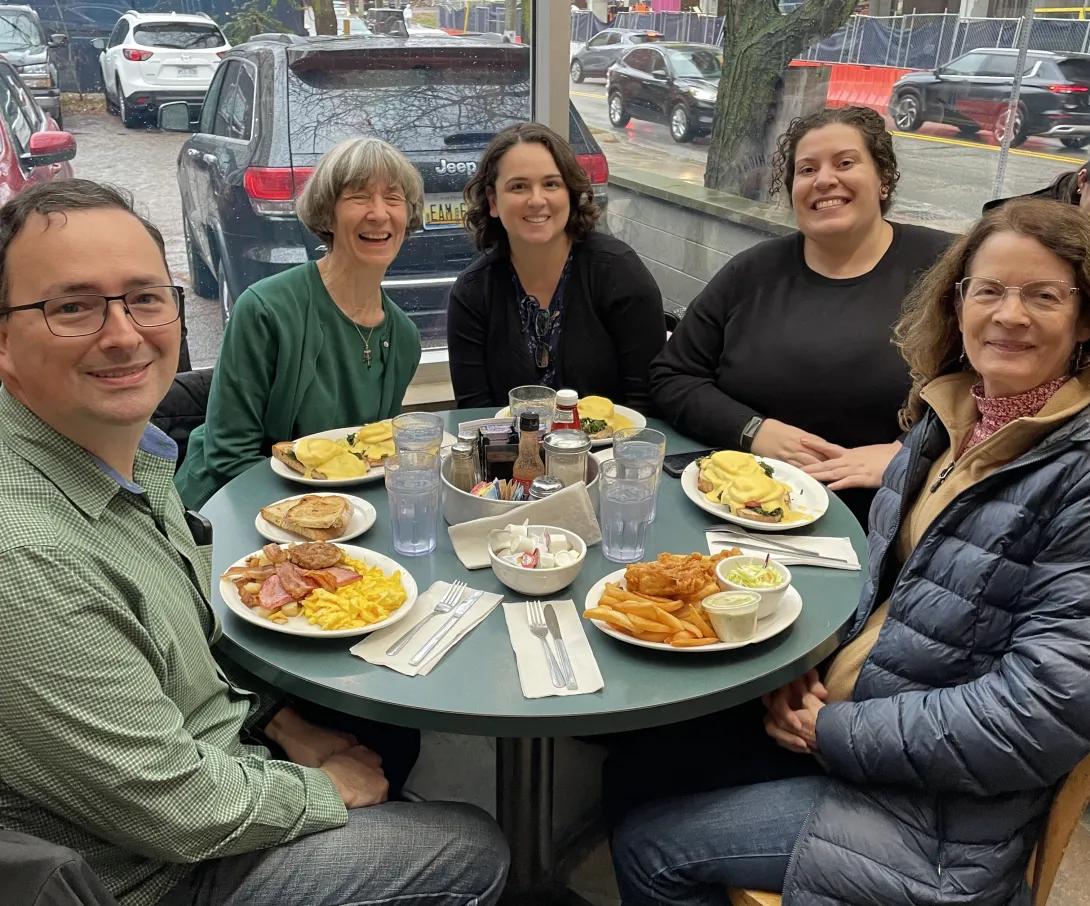 Spindler Lab for last lab lunch before Angelo’s closed, December, 2023. Left to right, Dan Edwards, Kathy Spindler, Luiza Castro Jorge, Estela Pereira, Irene Alhaus
