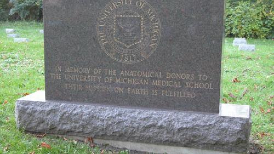 A cemetery headstone