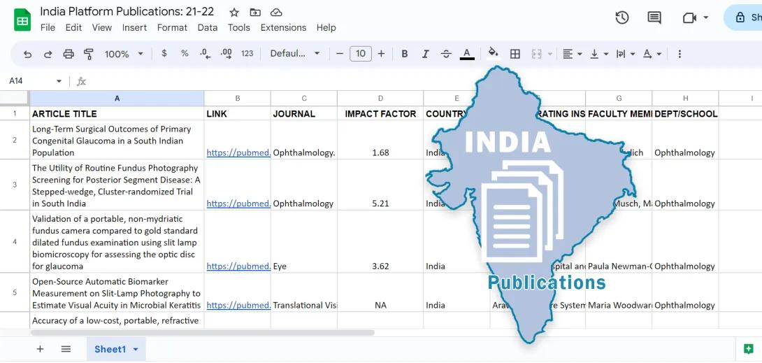 Screenshot of publication spreadsheet