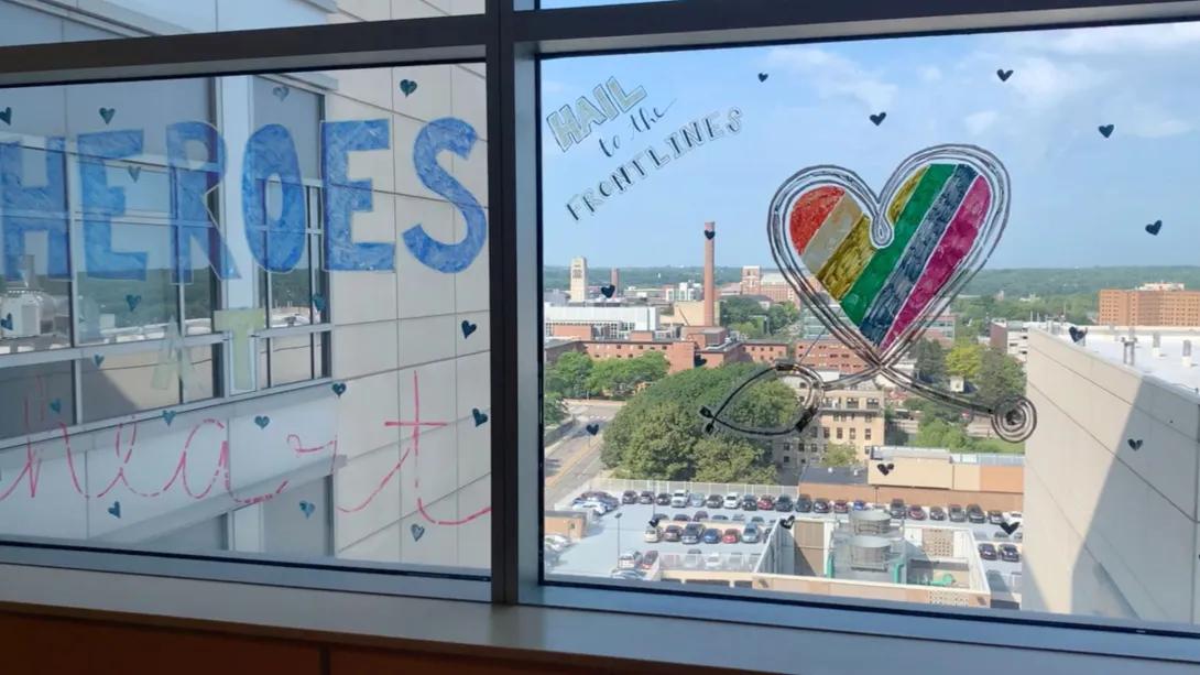 Window honoring frontline heroes