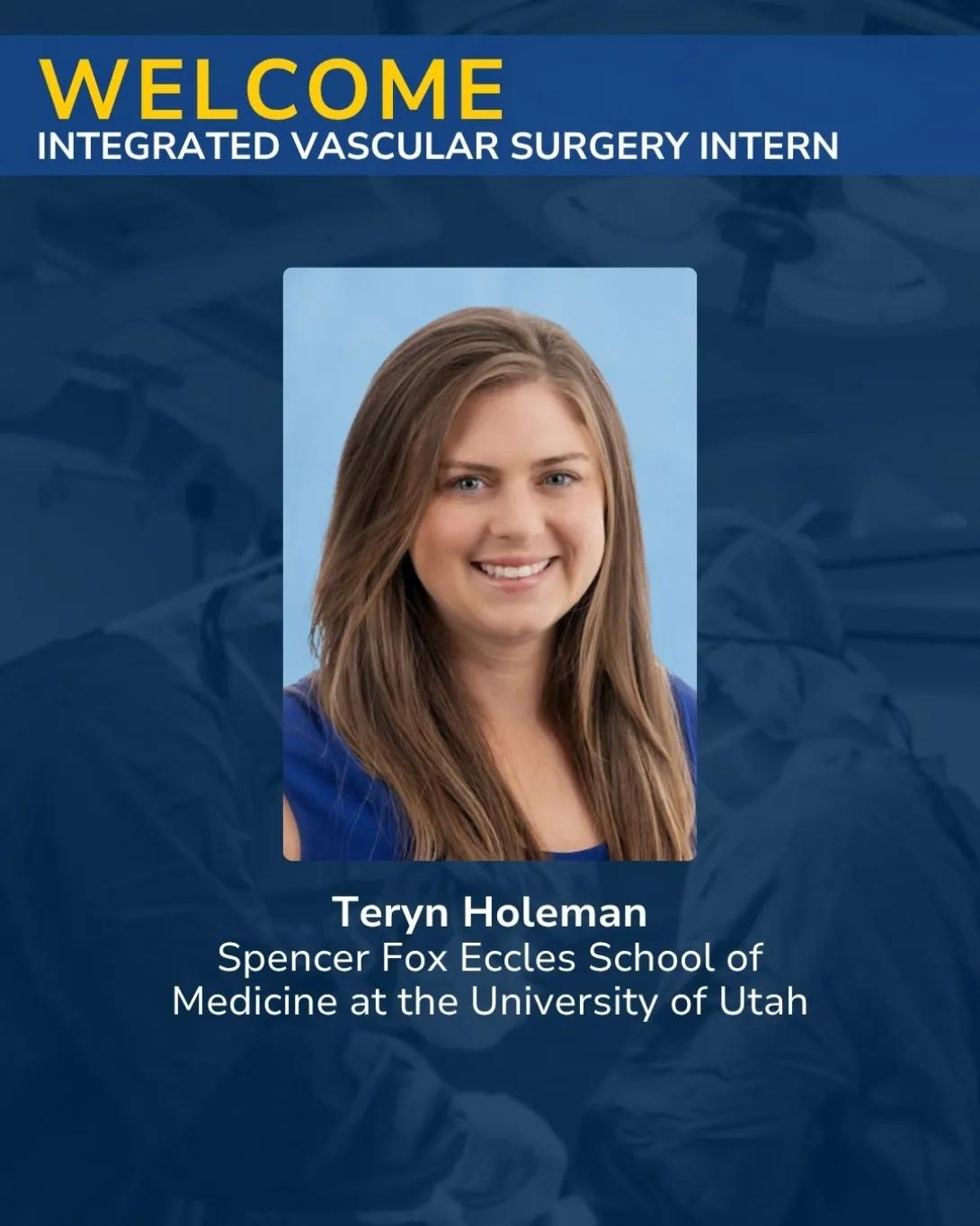 Announcement graphic welcoming new match into vascular surgery residency at Michigan Medicine featuring Teryn Holeman.