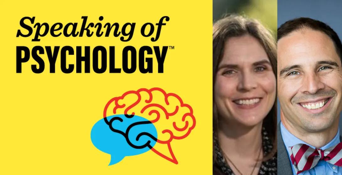 Speaking of Psychology logo depicts a brain and a talking bubble