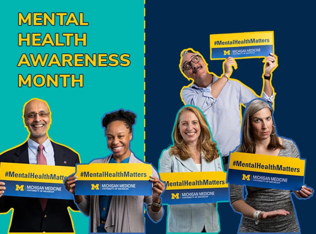 several employees holding up Mental Health Matters signs