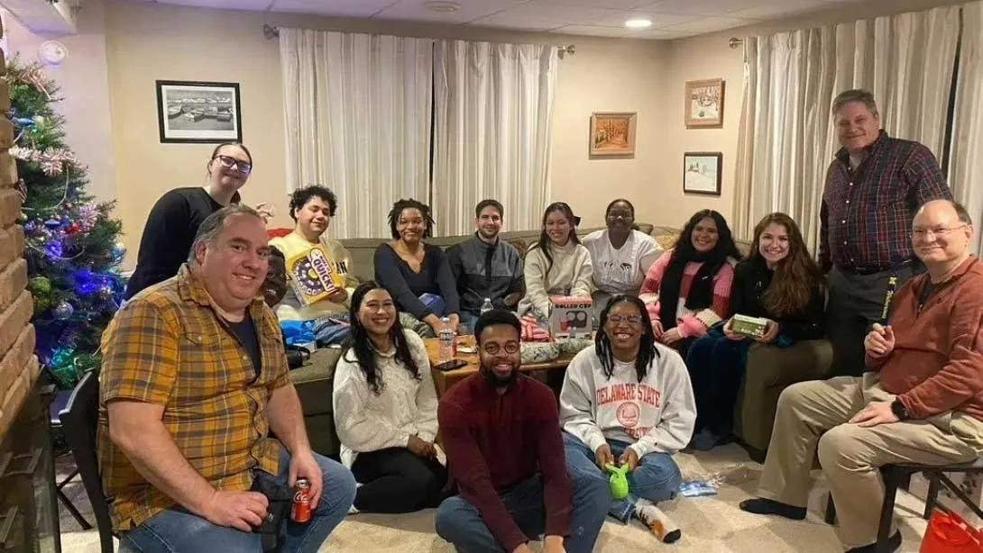 group of students in a living room